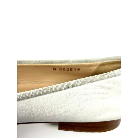 Chanel CC Cap Toe Ballet Flats Classic Kidskin Leather Cream Gold Bow EU 37.5 - Picture 5 of 15